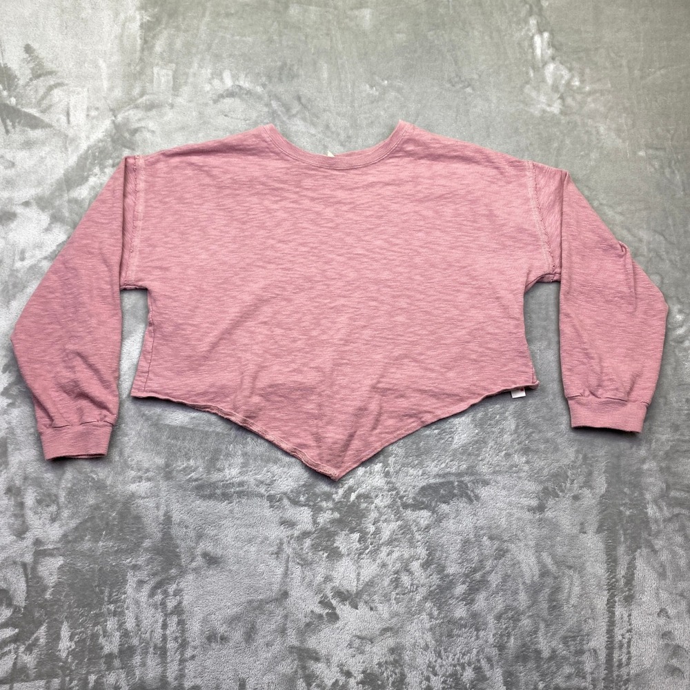 Free People Beach Pink Cotton‎ Cropped Long Sleeve Tunic Top M Boho Festive Retr